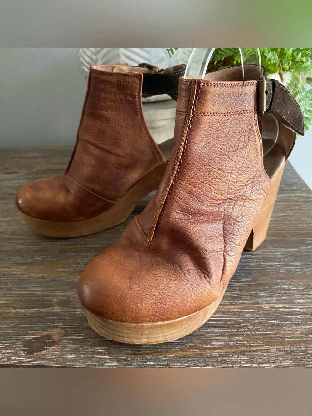 Free People Amber Orchard Clogs Leather Platform Ankle Boots Womens 38 Tan Brown